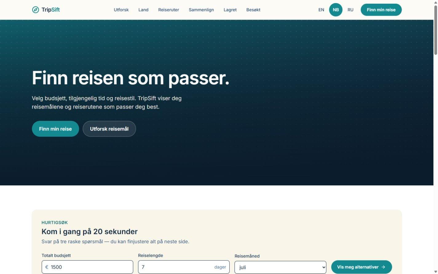 Public interface of TripSift